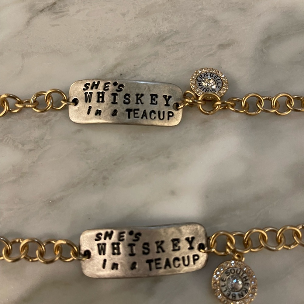 Gold Chain Bracelet with Engraved Charm (includes matching set of two)